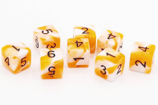 Old School Dice: 8 Piece D6 Dice Set - Vorpal - Orange & White with Black - Gamescape