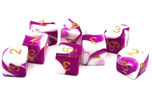 Old School Dice: 8 Piece D6 Dice Set - Vorpal - Purple & White with Gold - Gamescape