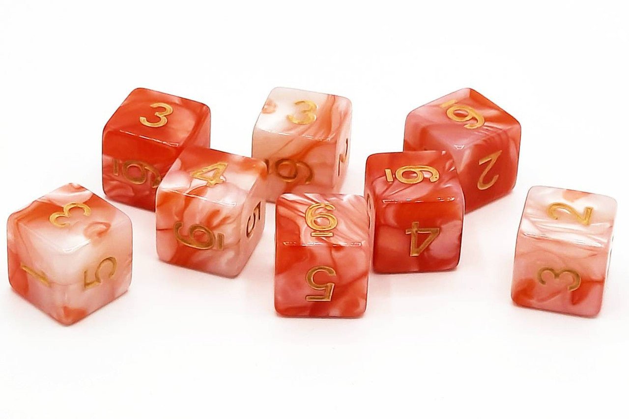 Old School Dice: 8 Piece D6 Dice Set - Vorpal - Red & Ivory with Gold - Gamescape