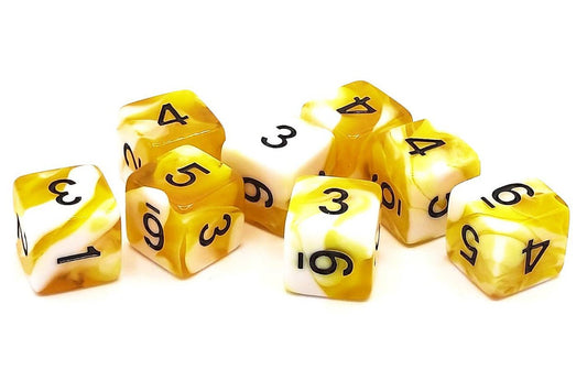 Old School Dice: 8 Piece D6 Dice Set - Vorpal - Yellow & White with Black - Gamescape