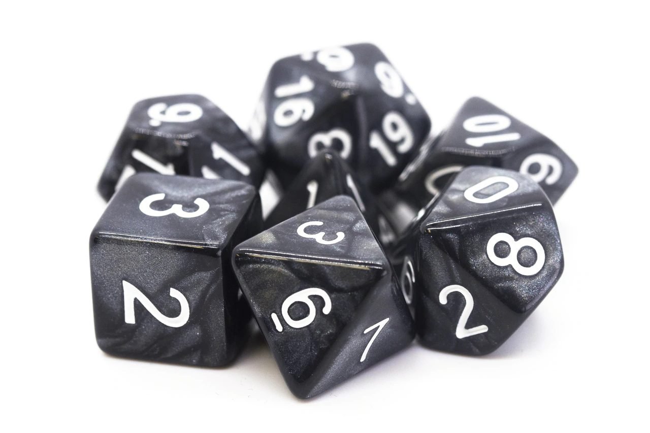 Old School: RPG Dice Set - Pearl Drop - Black with White - Gamescape