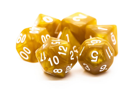 Old School: RPG Dice Set - Pearl Drop - Gold with White - Gamescape