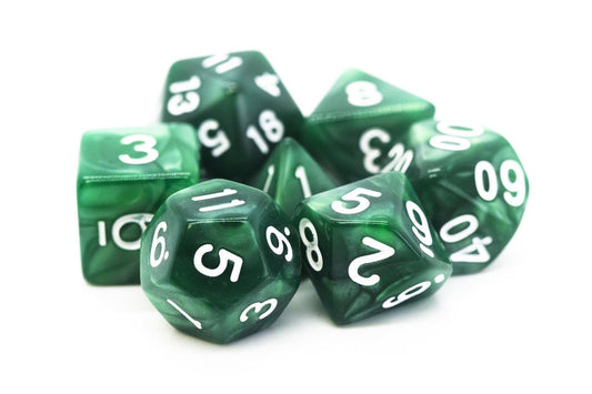 Old School: RPG Dice Set - Pearl Drop - Green with White - Gamescape