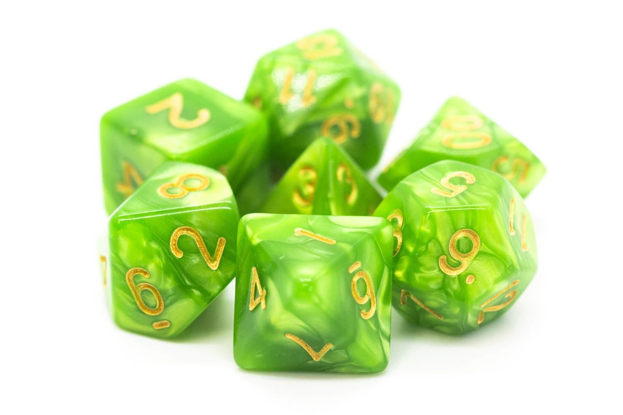Old School: RPG Dice Set - Pearl Drop - Light Green with Gold - Gamescape