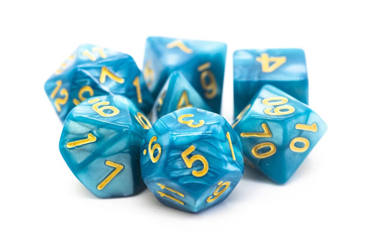 Old School: RPG Dice Set - Pearl Drop - Ocean with Gold - Gamescape