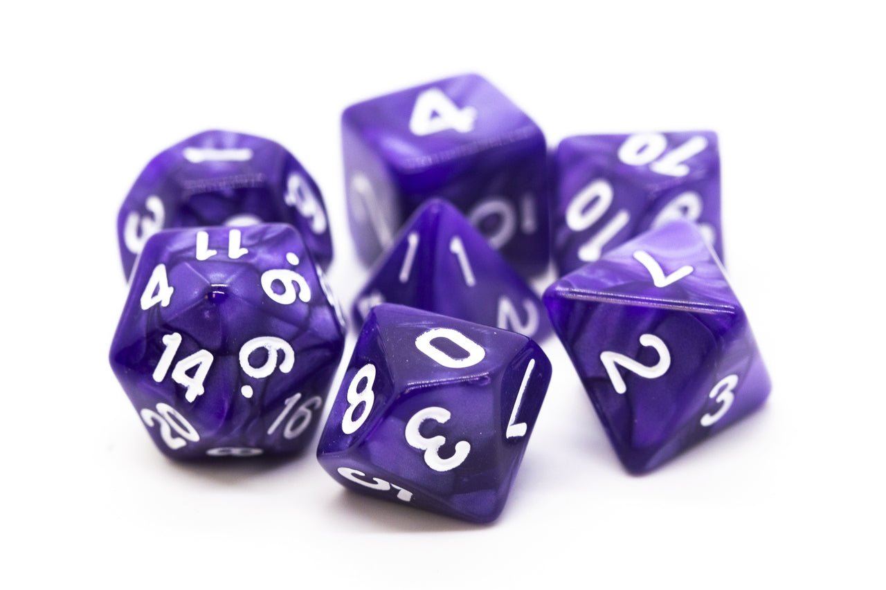 Old School: RPG Dice Set - Pearl Drop - Purple with White - Gamescape