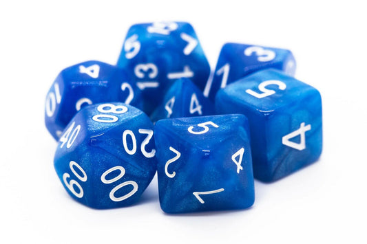 Old School: RPG Dice Set - Pearl Drop - Shimmer Blue with White - Gamescape