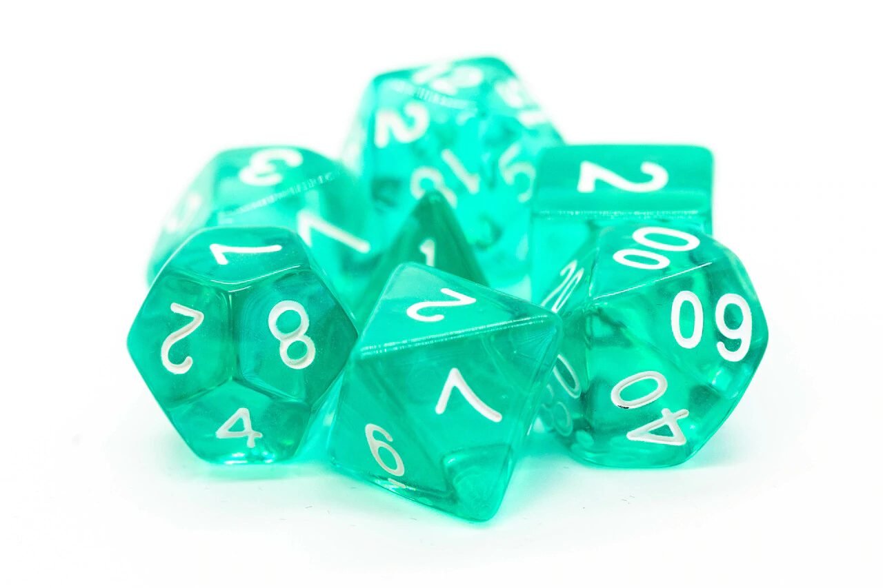 Old School: RPG Dice Set - Translucent - Teal with White - Gamescape