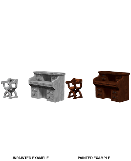 WizKids Deep Cuts Unpainted Miniatures: Desk & Chair (Wave 5) - Gamescape